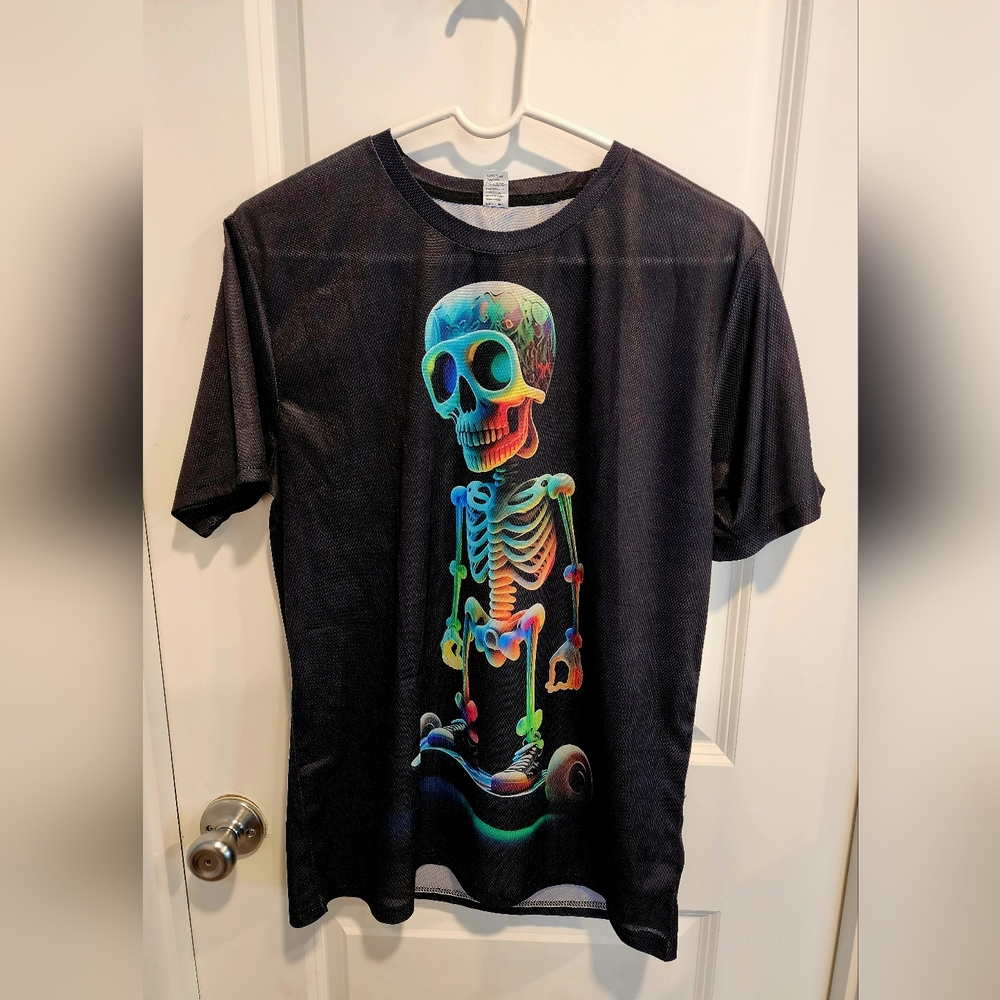 Black Skeleton Graphic Mesh Tee